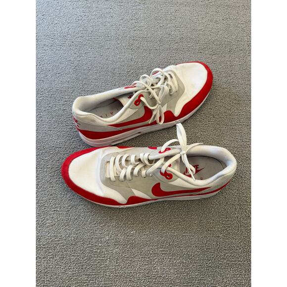 Nike Air‎ Max 1 Men's 10 White Red Running Shoes Sneakers - Picture 8 of 11
